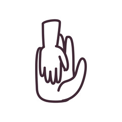kid hand on volunteer hand line style icon vector design