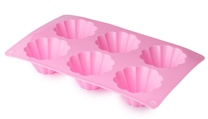 Silicone form for cupcake baking on white background