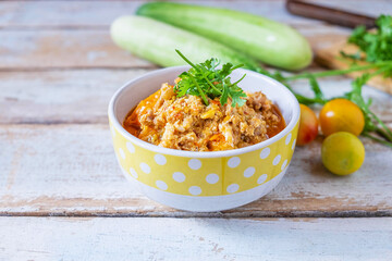 Thai food. thai Pork chili paste with cucumber and fresh vegetables