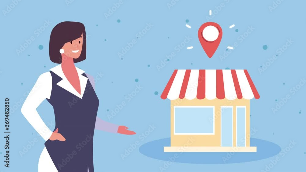 Poster support local business lettering with store building animation