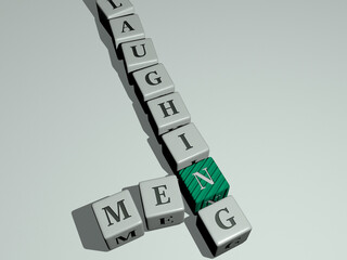 MEN LAUGHING combined by dice letters and color crossing for the related meanings of the concept. couple and young