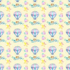 Watercolor Seamless Pattern with balloons