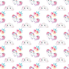 Watercolor Seamless Pattern with unicorns