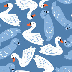 Childish seamless pattern with hand drawn swan. Perfect for kids apparel,fabric, textile, nursery decoration,wrapping paper.