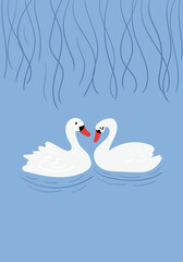 hand drawn swan couple vector illustration. Perfect for kids apparel,fabric, textile, nursery decoration,wrapping paper.