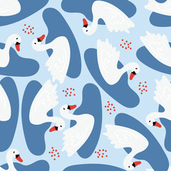 Childish seamless pattern with hand drawn swan. Perfect for kids apparel,fabric, textile, nursery decoration,wrapping paper.