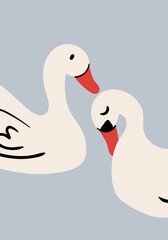 hand drawn swan couple vector illustration. Perfect for kids apparel,fabric, textile, nursery decoration,wrapping paper.