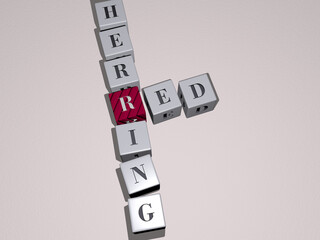 RED HERRING combined by dice letters and color crossing for the related meanings of the concept. background and illustration