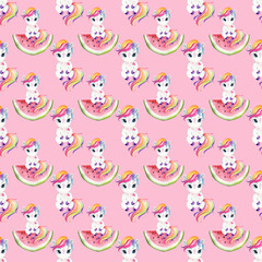 Watercolor Seamless Pattern with unicorns