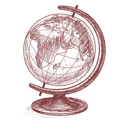 The globe. Design for schools and educational institutions. Hand drawing with strokes. sketch. vector.Design element for student products.
