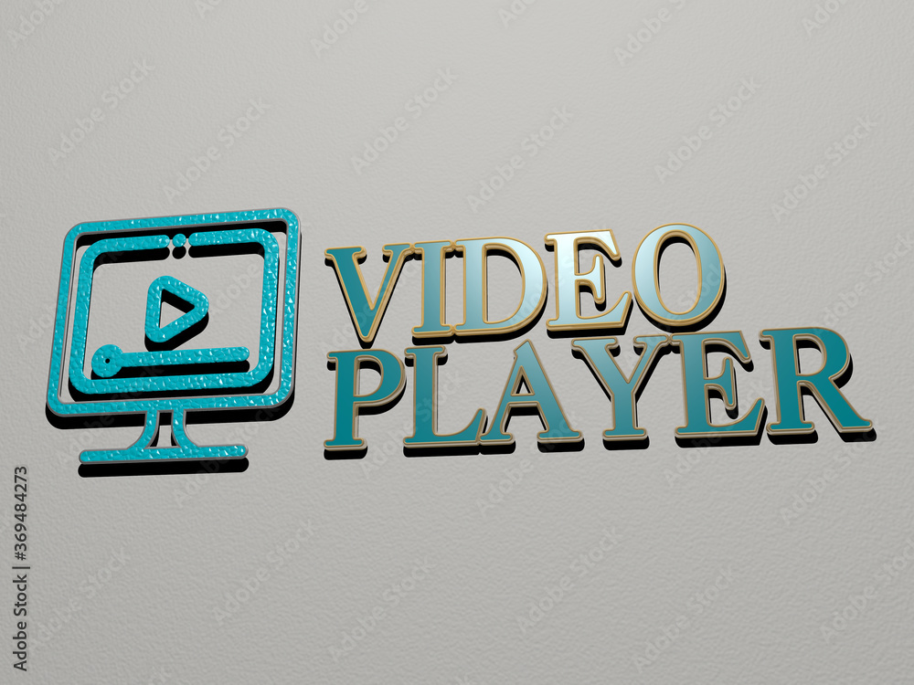 Fototapete 3d illustration of video player graphics and text made by metallic dice letters for the related mean