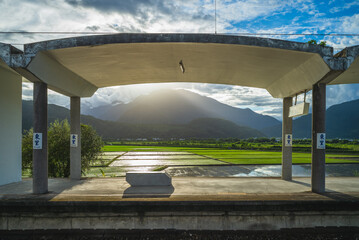 Dongli railway station in Hualien, Taiwan. the translation of the chinese text is dongli.