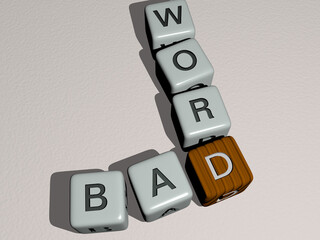 bad word combined by dice letters and color crossing for the related meanings of the concept. background and illustration - obrazy, fototapety, plakaty