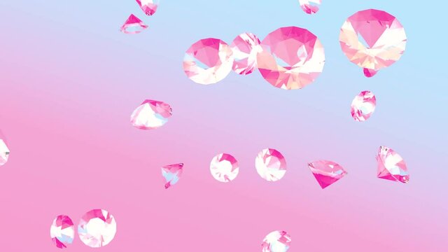 Falling diamonds on light pink background, luxury 3D render background