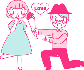 花束を持って告白をする男性
