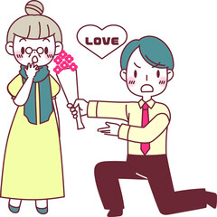 花束を持って告白をする男性