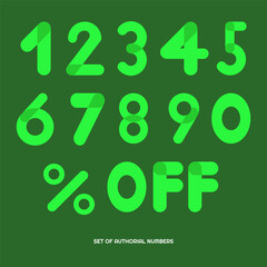 Nubmer green color set for organic business, summer typographic. Vector element illustration template for web or graphic design. Simple number for poster. Eps 10 vector