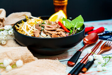 Tasty Vietnamese food Bo bun rice vermicelli