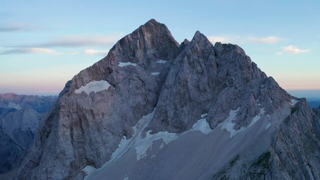 aereal view on sunset in the mountains, triglav national park