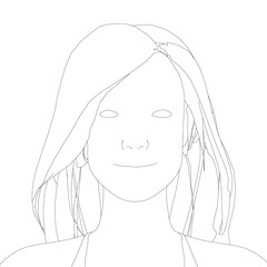 The contour of a girl with long hair. Front view. Vector illustration