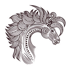 Beautiful handmade horse, with patterns, fabulous, boho style, doodle