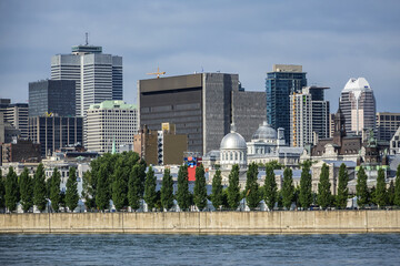 Gorgeous skyline of Montreal city as seen across the St. Lawrence River. Montreal, Quebec, Canada.