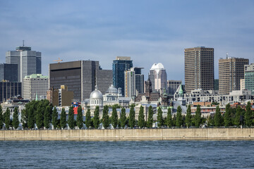 Gorgeous skyline of Montreal city as seen across the St. Lawrence River. Montreal, Quebec, Canada.