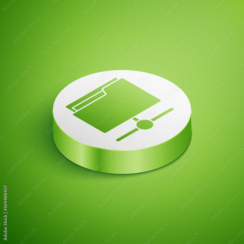 Poster isometric ftp folder icon isolated on green background. software update, transfer protocol, router, 