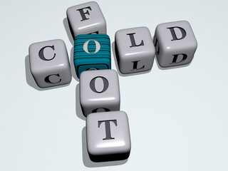 crosswords of cold foot arranged by cubic letters on a mirror floor, concept meaning and presentation. background and winter