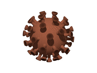 3D illustration of WOOD CORONA virus made of sticky arms on the core ball with realistic shadows and perspective