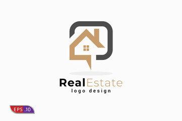 Real Estate Logo, building and chat bubble combination. suitable for Architecture Building apps logo design  