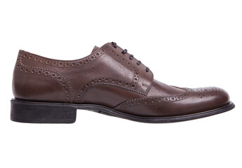 Men's classic brown leather shoes isolated on white background.