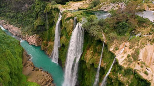 Aerial view of Tamul Waterfall in San Luis Potosi, Mexico.