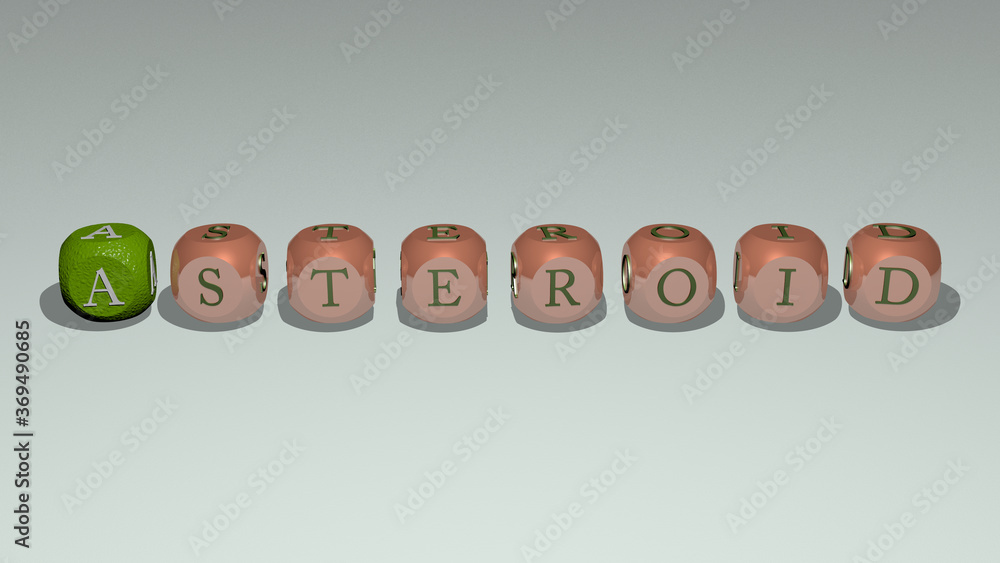 Poster combination of asteroid built by cubic letters from the top perspective, excellent for the concept p