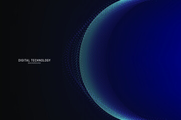 Abstract flowing dot line digital technology, smooth particle wave, big data techno, design concept background and wallpaper, vector eps	
