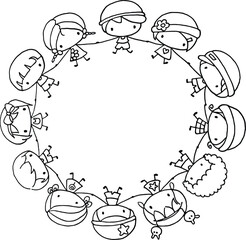 vector cartoon kids hold a big circle