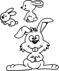 vector drawing cartoon rabbits set 