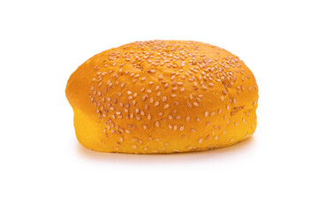 Yellow burger bread isolated on white.