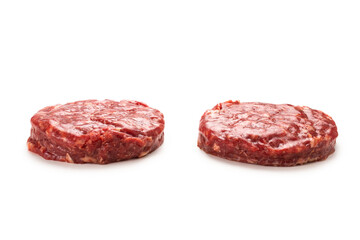 Raw minced beef isolated on white background.