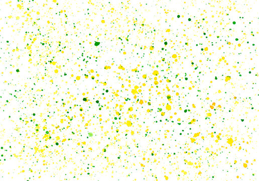 Abstract background with colorful splashes. Yellow znd green confetti on white board. Creative wallpaper. Aquarelle texture. Cosmic texture. Original art. Watercolor painted blots