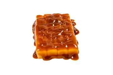 Tasty caramel candy isolated on white background.