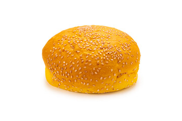 Yellow burger bread isolated on white.