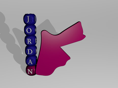 3D graphical image of jordan vertically along with text built around the icon by metallic cubic letters from the top perspective. excellent for the concept presentation and slideshows. ancient and