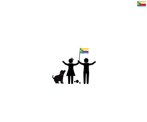 Comorian children with national flag of Comoros, future of Comoros concept, sign symbol background, vector illustration.
