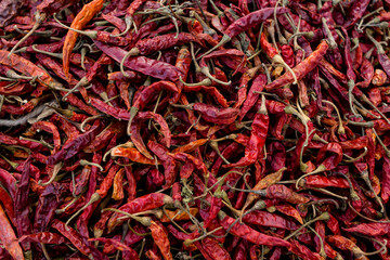 Hot dried red chillies peppers. Traditional mexican cuisine. Healthy vegan food