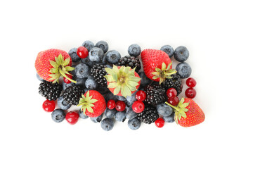 Mix of fresh berries isolated on white background