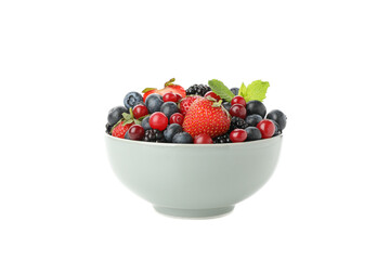 Bowl of fresh berries isolated on white background