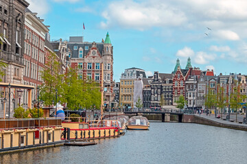 City scenic from Amsterdam at Rokin in the Netherlands