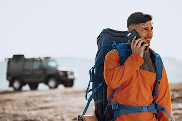 Young caucasian man traveller using his smartphone