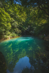 Krupajsko Vrelo (The Krupaj Springs) in Serbia, beautiful water spring with waterfals and caves. Healing light blue water.